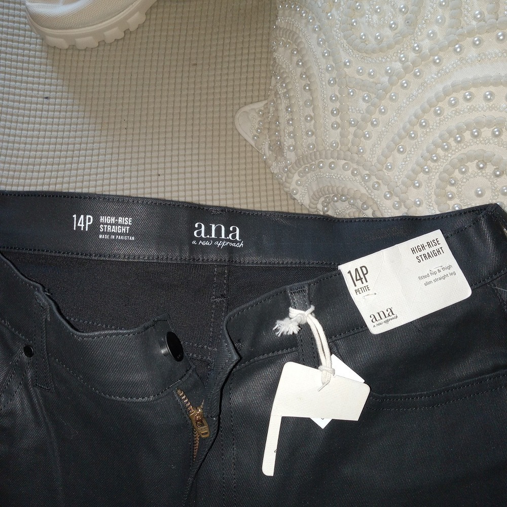 ANA A New Approach High Rise Straight Black Faux Leather Pants Petite 14P - Picture 3 of 3